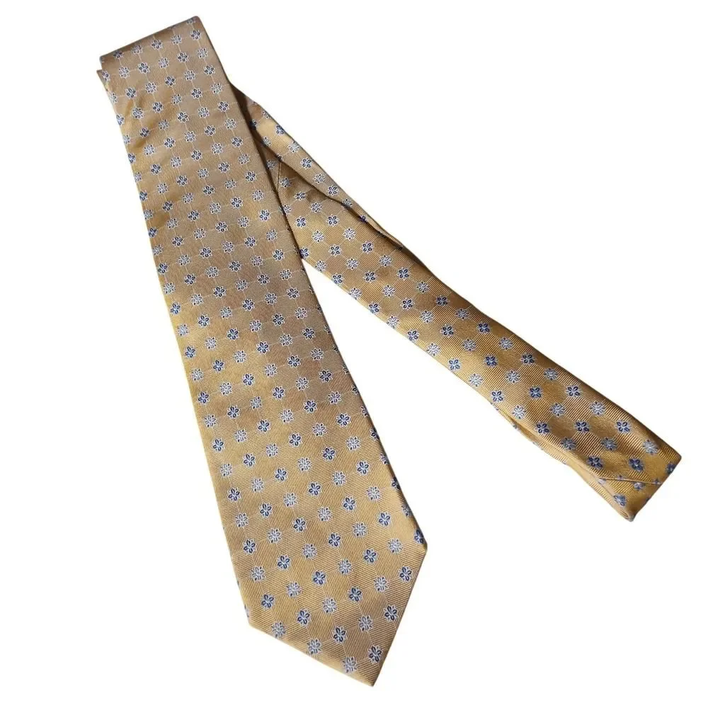 Brooks Brothers Mens Gold Blue Floral Medallion Silk Tie Made in USA NWT